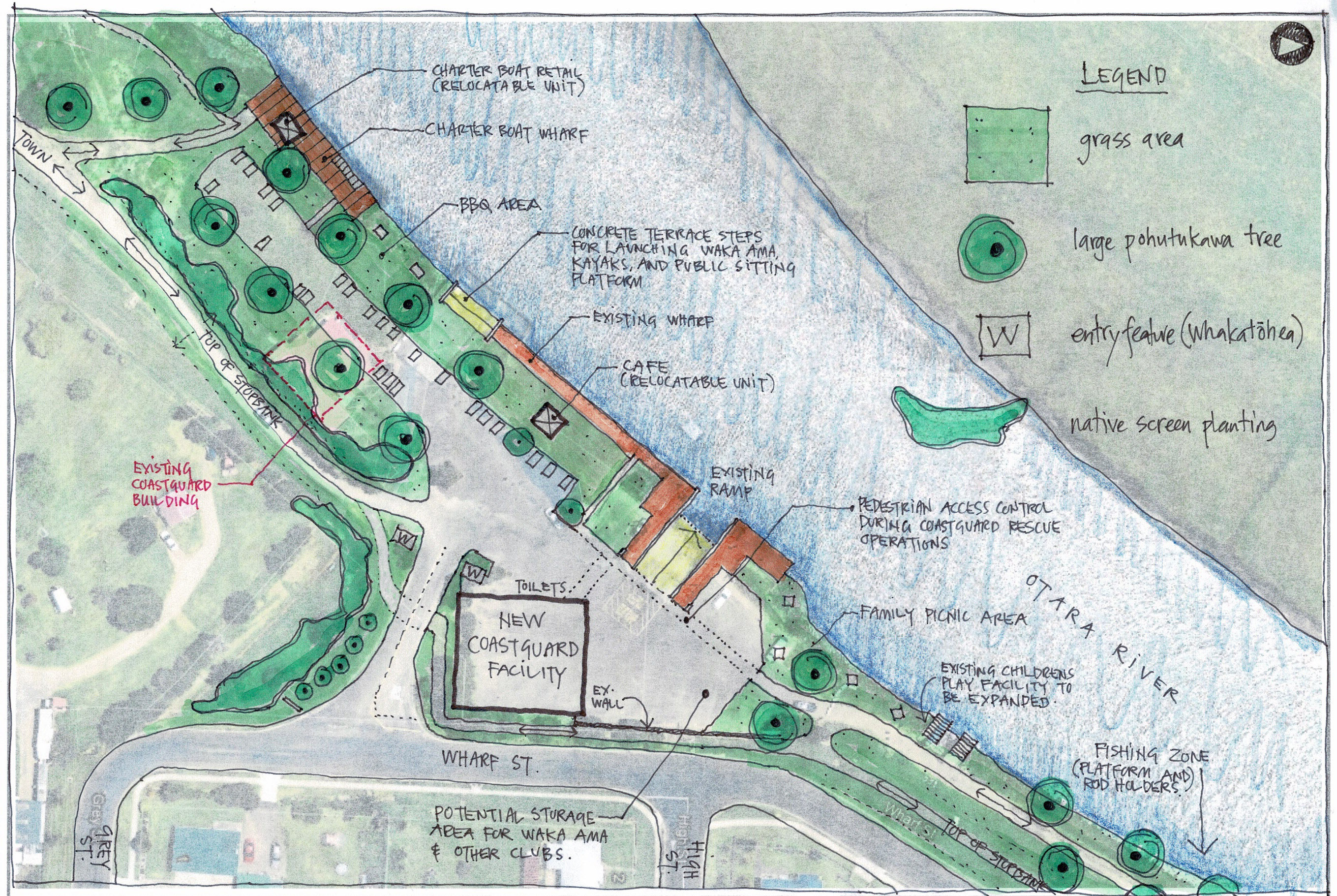 Graphic of Option 1 plans for development of at the existing Opotiki wharf
