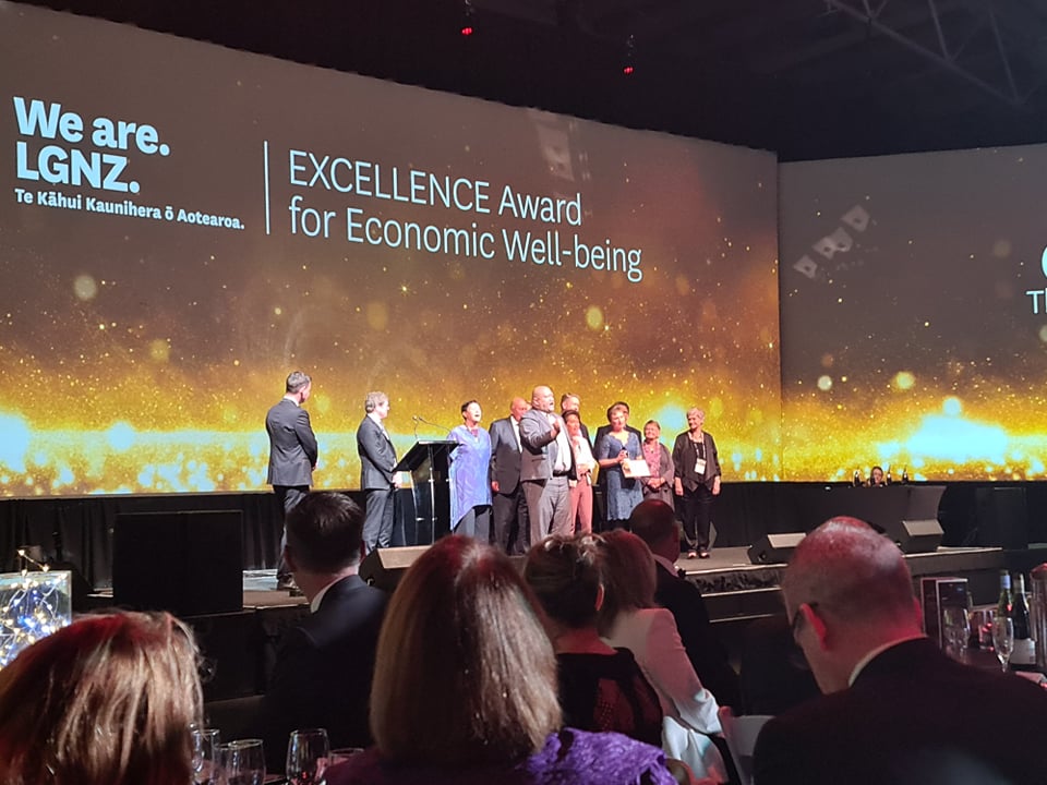Opotiki District Council and partners Whakatohea receive the Excellence award for Economic Well-being at the 2021 LGNZ Excellence awards