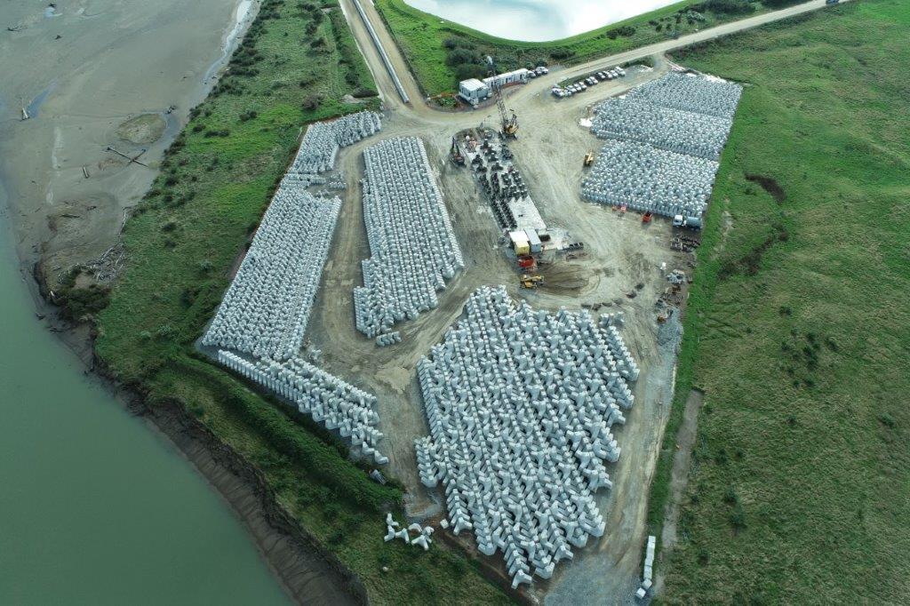 An aerial image of hanbar storage area near harbour construction 