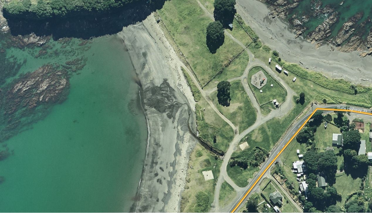 Aerial image of Maraetai Bay (Schoolhouse Bay) reserve in Te Kaha