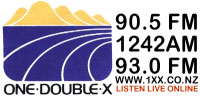Graphic of the 1xx radio station logo that includes the frequencies of 90.5 FM 1242 AM and 93.0 FM